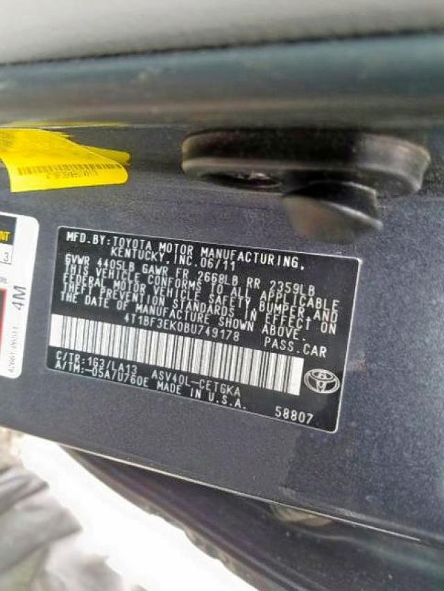 4T1BF3EK0BU749178 - 2011 TOYOTA CAMRY BASE  photo 10