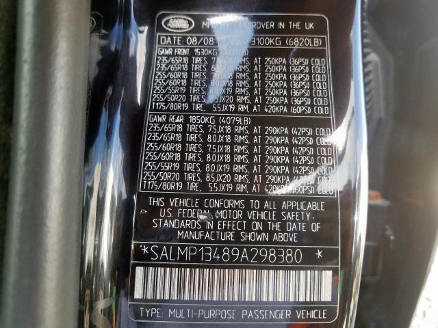 SALMP13489A298380 - 2009 LAND ROVER RANGE ROVER AUTOBIOGRAPHY  photo 10