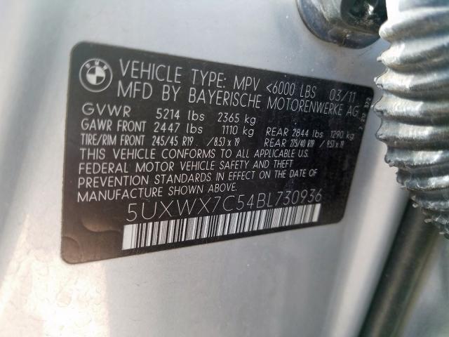 5UXWX7C54BL730936 - 2011 BMW X3 XDRIVE35I  photo 10