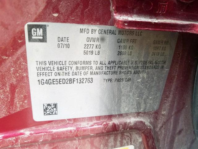 1G4GE5ED2BF132763 - 2011 BUICK LACROSSE CXS  photo 10