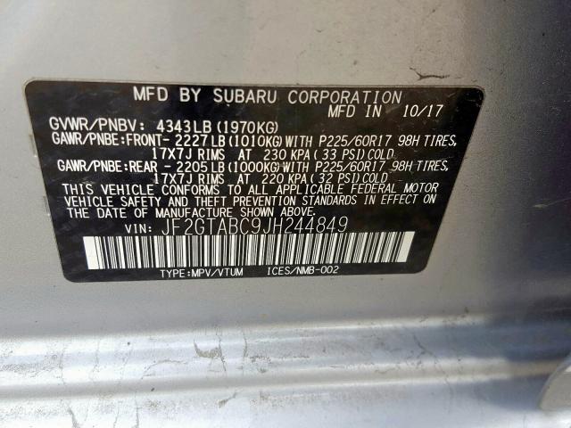 JF2GTABC9JH244849 - 2018 SUBARU CROSSTREK PREMIUM  foto 10