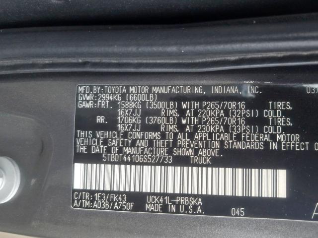 5TBDT44106S527733 - 2006 TOYOTA TUNDRA DOUBLE CAB SR5  photo 10