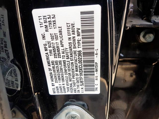 5J6TF1H3XCL002366 - 2012 HONDA CROSSTOUR EX  photo 10