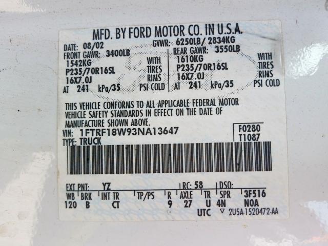 1FTRF18W93NA13647 - 2003 FORD F150  photo 10