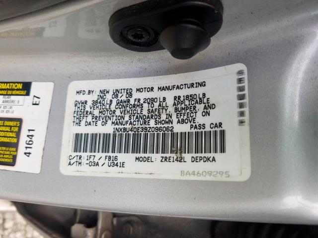 1NXBU40E39Z096062 - 2009 TOYOTA COROLLA BASE  照片 10