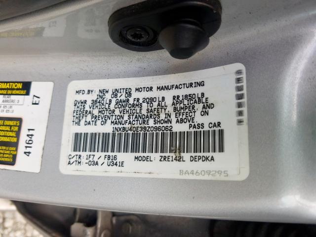 1NXBU40E39Z096062 - 2009 TOYOTA COROLLA BASE  photo 10