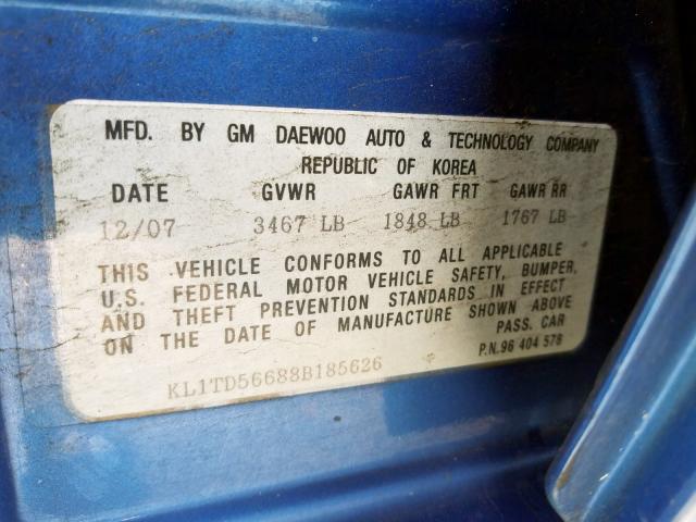 KL1TD56688B185626 - 2008 CHEVROLET AVEO BASE  photo 10