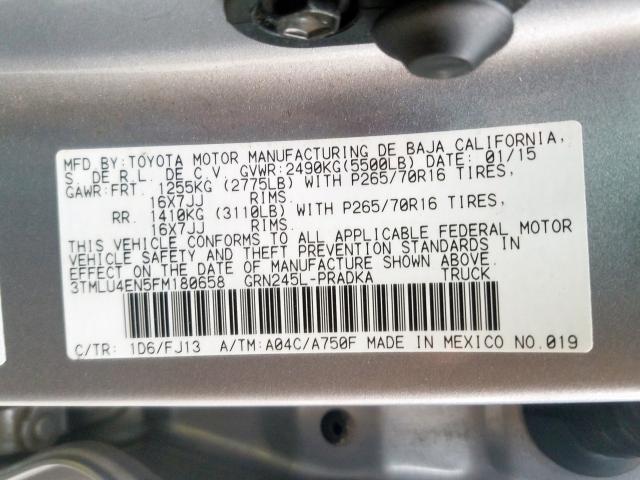 3TMLU4EN5FM180658 - 2015 TOYOTA TACOMA DOUBLE CAB  照片 10