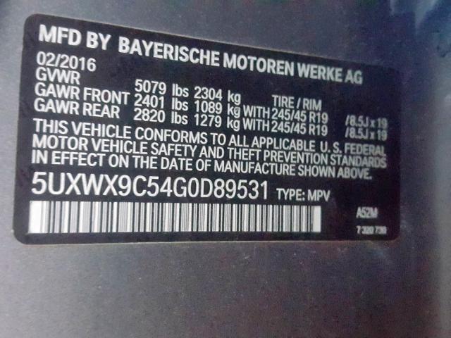 5UXWX9C54G0D89531 - 2016 BMW X3 XDRIVE28I  photo 10