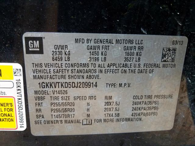 1GKKVTKD5DJ209914 - 2013 GMC ACADIA DENALI  photo 10