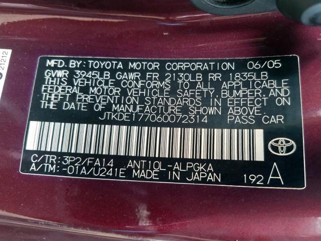 JTKDE177060072314 - 2006 TOYOTA SCION TC  照片 10