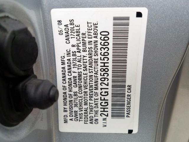 2HGFG12958H563660 - 2008 HONDA CIVIC EXL  照片 10