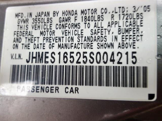 JHMES16525S004215 - 2005 HONDA CIVIC LX  photo 10