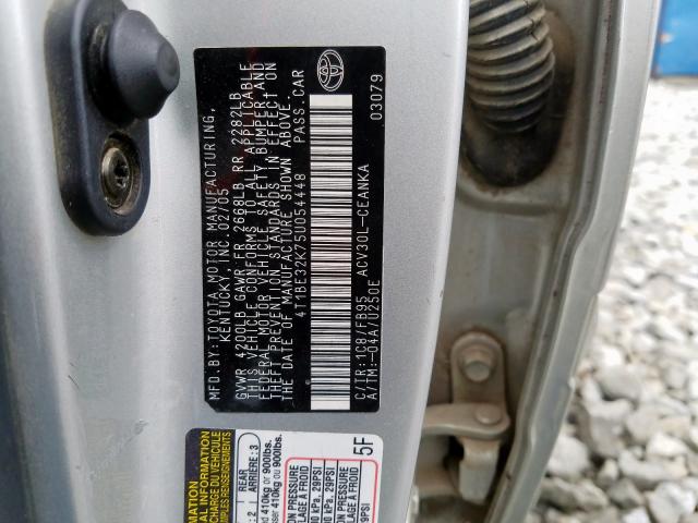 4T1BE32K75U054448 - 2005 TOYOTA CAMRY LE  photo 10