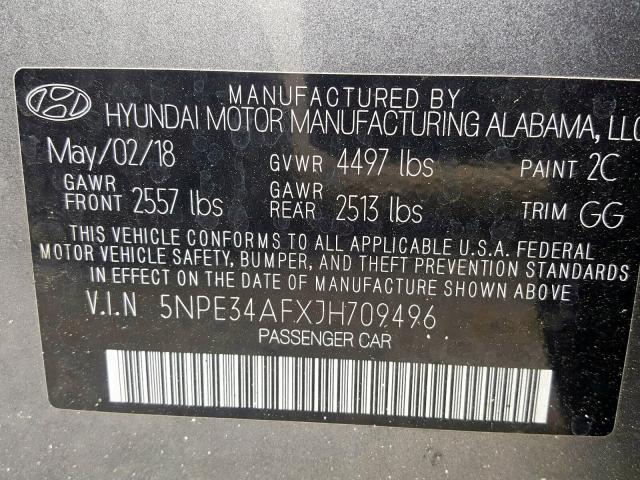 5NPE34AFXJH709496 - 2018 HYUNDAI SONATA SPORT  Foto 10