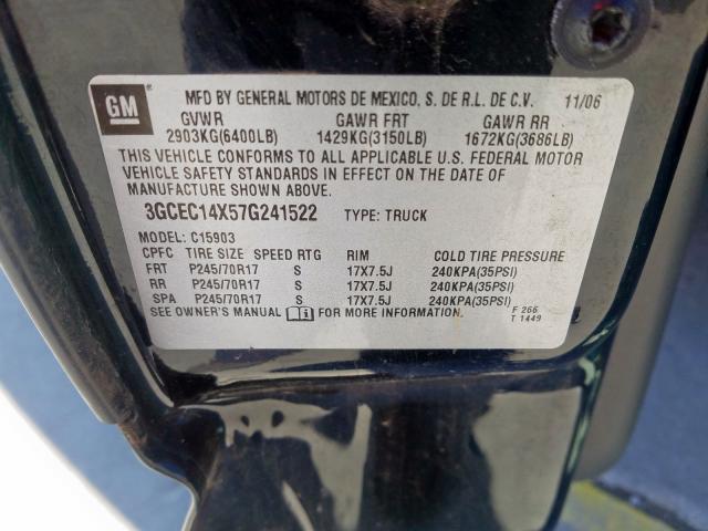 3GCEC14X57G241522 - 2007 CHEVROLET SILVERADO C1500 CLASSIC  photo 10