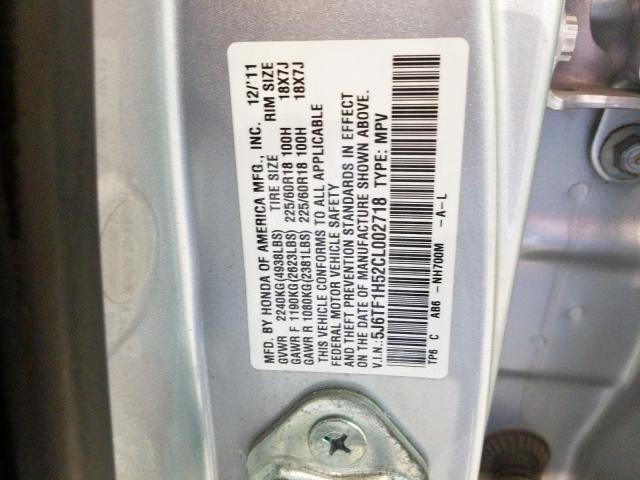 5J6TF1H52CL002718 - 2012 HONDA CROSSTOUR EXL  ფოტო 10