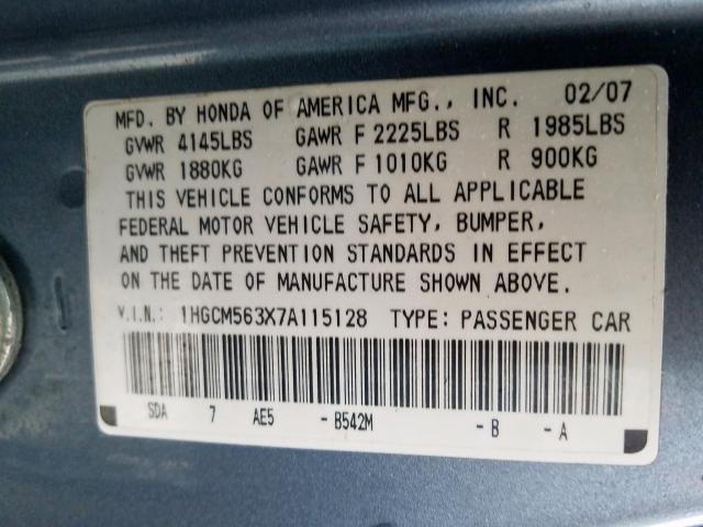 1HGCM563X7A115128 - 2007 HONDA ACCORD SE  photo 10