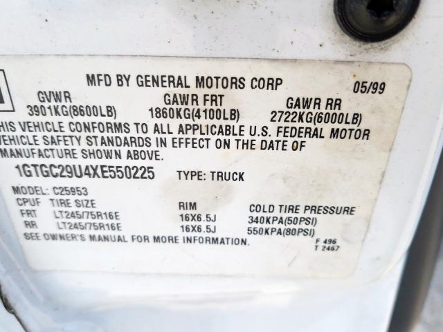 1GTGC29U4XE550225 - 1999 GMC NEW SIERRA C2500  photo 10