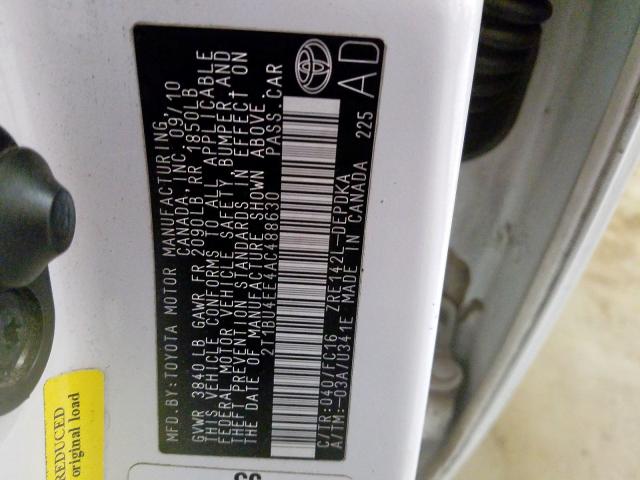 2T1BU4EE4AC488630 - 2010 TOYOTA COROLLA BASE  照片 10