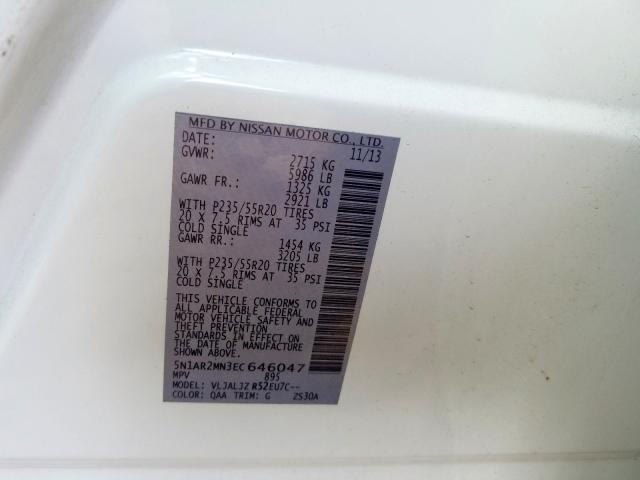 5N1AR2MN3EC646047 - 2014 NISSAN PATHFINDER S  photo 10