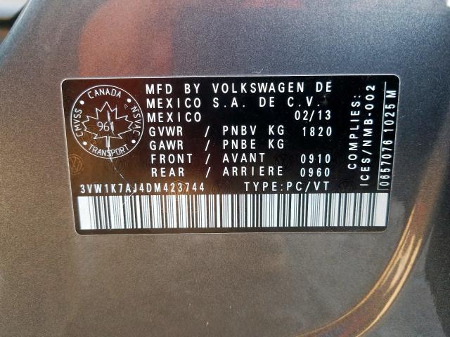 3VW1K7AJ4DM423744 - 2013 VOLKSWAGEN JETTA BASE  լուսանկար 10