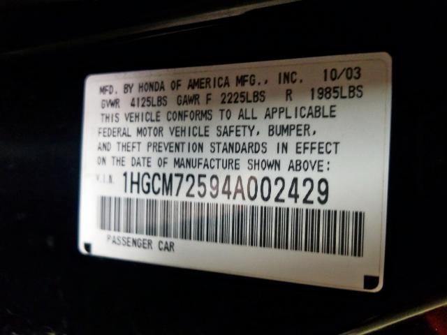 1HGCM72594A002429 - 2004 HONDA ACCORD EX  photo 10