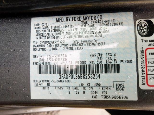 3FADP0L36BR253254 - 2011 FORD FUSION HYBRID  photo 10