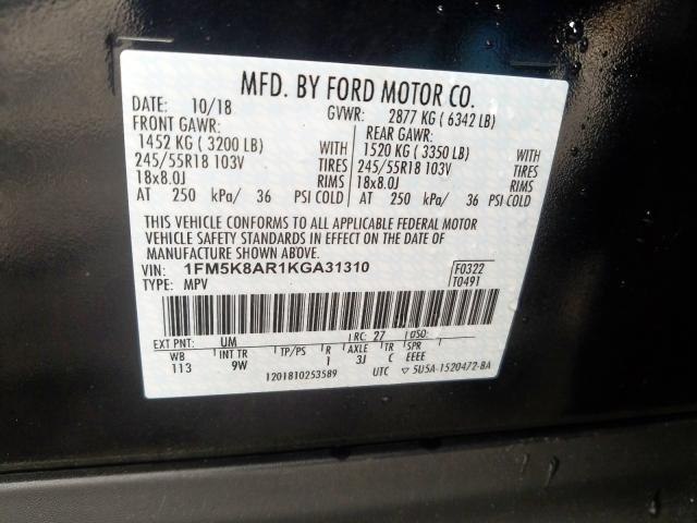 1FM5K8AR1KGA31310 - 2019 FORD EXPLORER POLICE INTERCEPTOR  photo 10