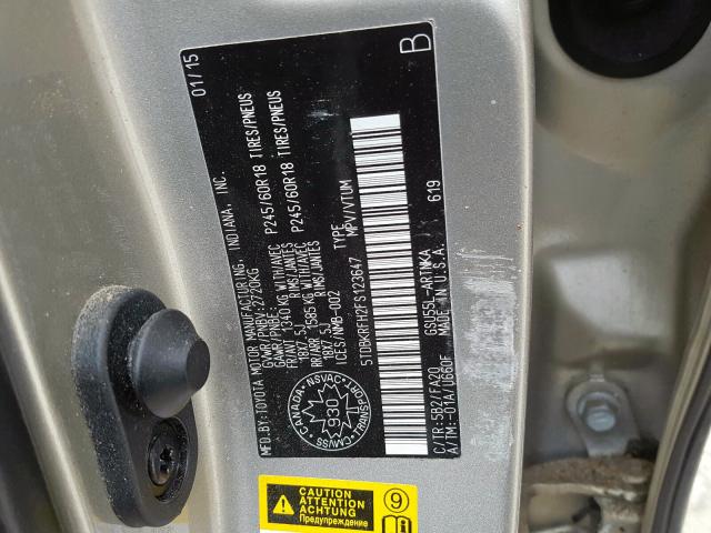 5TDBKRFH2FS123647 - 2015 TOYOTA HIGHLANDER LE  photo 10