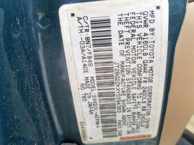 JT2BG22KXY0394383 - 2000 TOYOTA CAMRY CE  photo 10