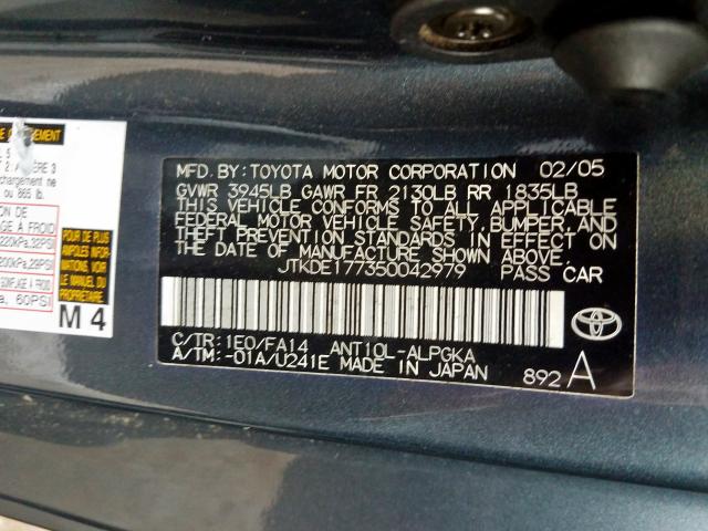 JTKDE177350042979 - 2005 TOYOTA SCION TC  照片 10