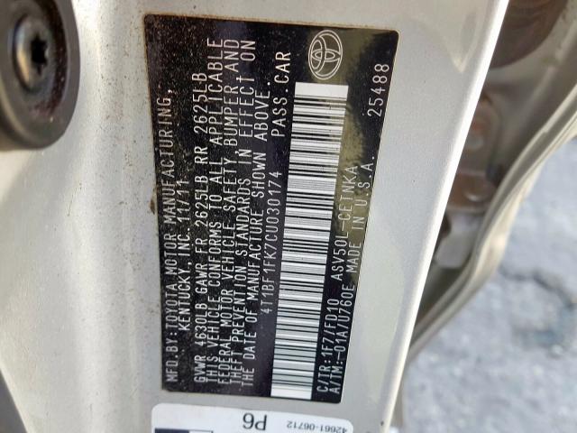 4T1BF1FK7CU030174 - 2012 TOYOTA CAMRY BASE  photo 10