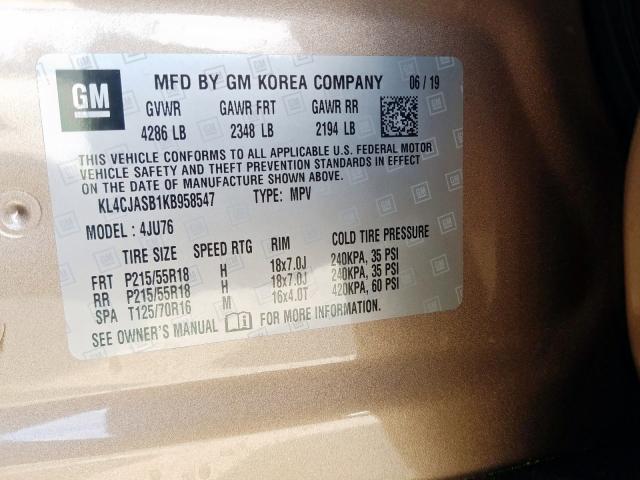 KL4CJASB1KB958547 - 2019 BUICK ENCORE PREFERRED  фото 10