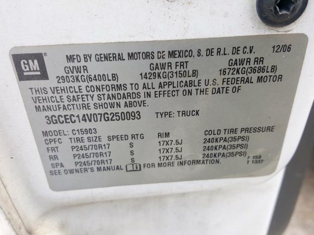 3GCEC14V07G250093 - 2007 CHEVROLET SILVERADO C1500 CLASSIC  photo 10