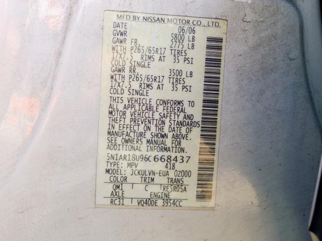 5N1AR18U96C668437 - 2006 NISSAN PATHFINDER LE  ფოტო 10