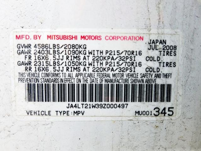 JA4LT21W39Z000497 - 2009 MITSUBISHI OUTLANDER ES  foto 10