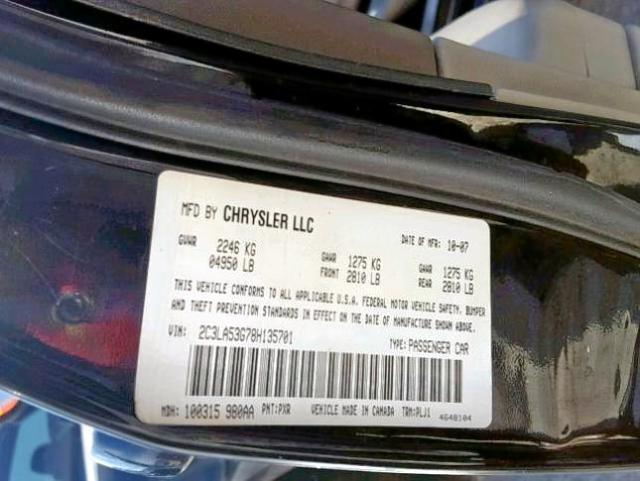 2C3LA53G78H135701 - 2008 CHRYSLER 300 TOURING BLACK photo 10