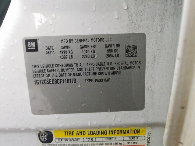 1G1ZC5EU8CF110179 - 2012 CHEVROLET MALIBU 1LT  照片 10