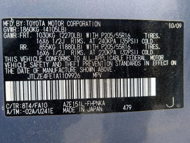 JTLZE4FE1A1109926 - 2010 TOYOTA SCION XB  photo 10