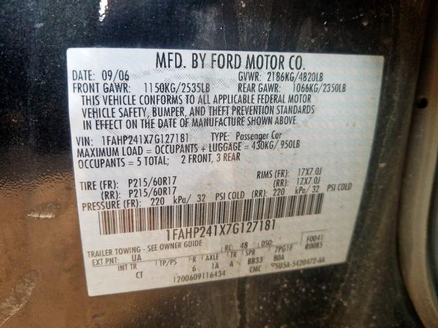 1FAHP241X7G127181 - 2007 FORD FIVE HUNDRED SEL  photo 10