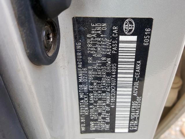 4T1BE32K76U744895 - 2006 TOYOTA CAMRY LE  photo 10