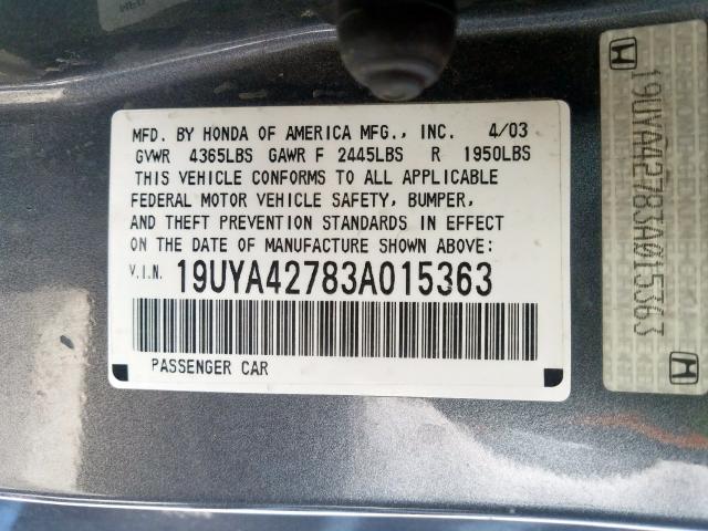 19UYA42783A015363 - 2003 ACURA 3.2CL TYPE-S  photo 10