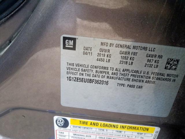 1G1ZE5EU0BF362016 - 2011 CHEVROLET MALIBU LTZ  ფოტო 10