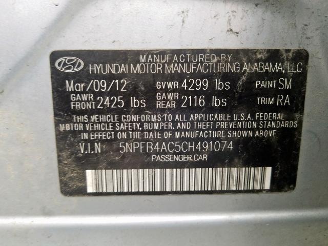 5NPEB4AC5CH491074 - 2012 HYUNDAI SONATA GLS  photo 10