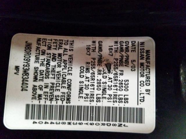 JN8DR09Y93W834404 - 2003 NISSAN PATHFINDER LE  ფოტო 10