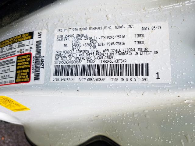 5TFSX5EN3KX068602 - 2019 TOYOTA TACOMA ACCESS CAB  ფოტო 10