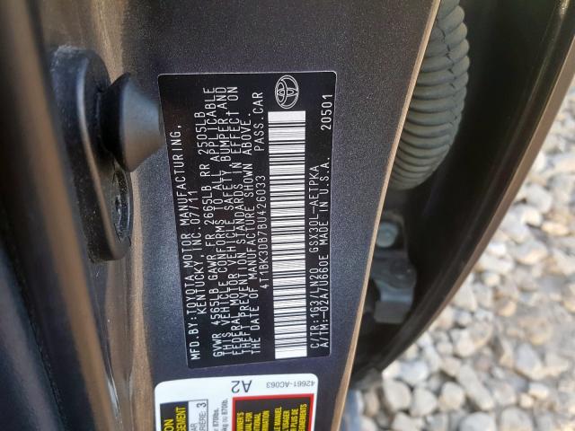 4T1BK3DB7BU426033 - 2011 TOYOTA AVALON BASE  照片 10