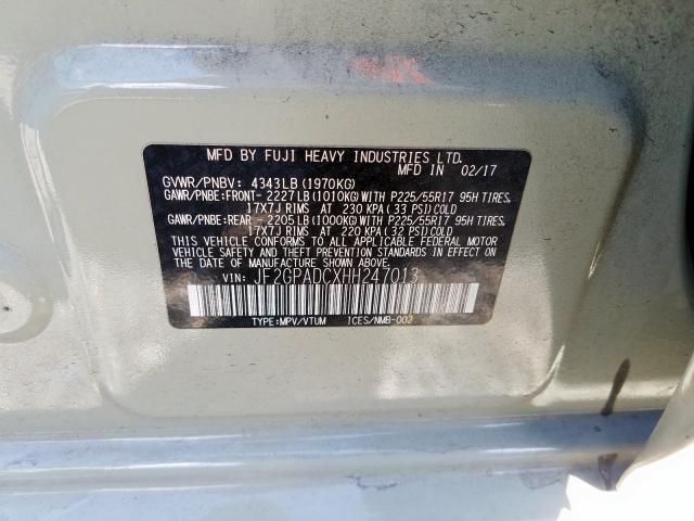 JF2GPADCXHH247013 - 2017 SUBARU CROSSTREK PREMIUM  ფოტო 10