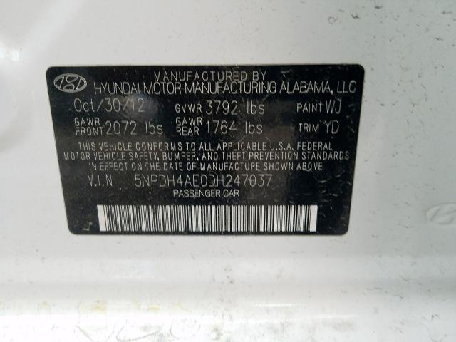 5NPDH4AE0DH247037 - 2013 HYUNDAI ELANTRA GLS  photo 10